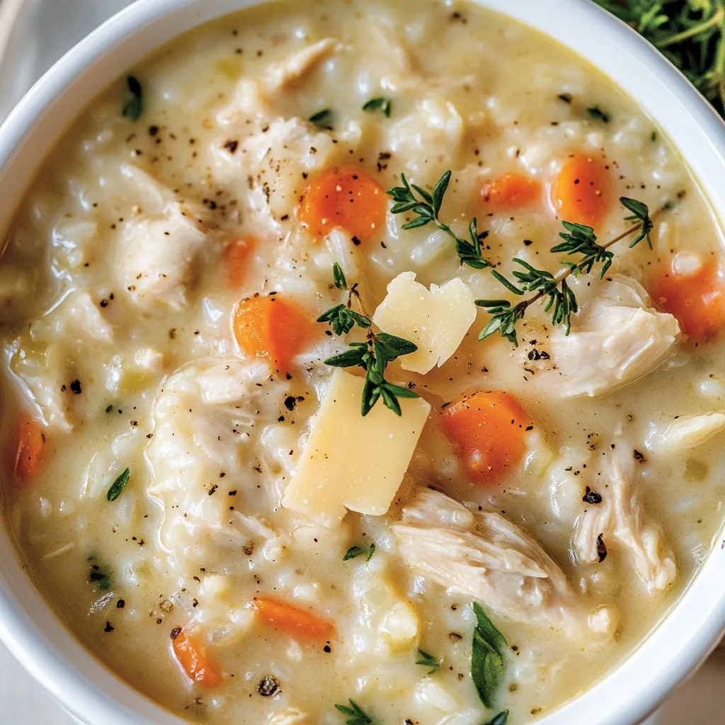 Ein Suppenteller mit Hühnchen und Karotten.