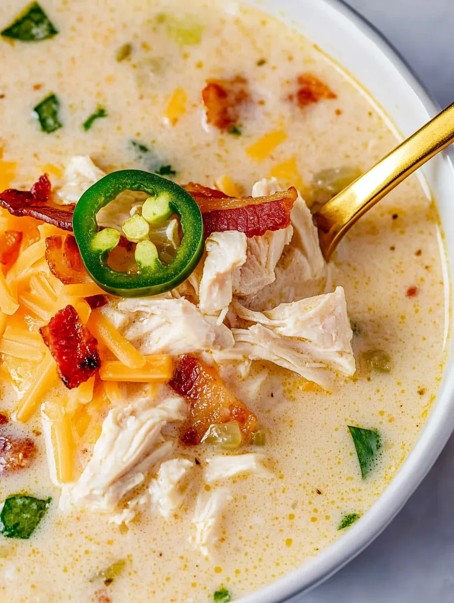 Eine Schüssel Suppe mit Hühnchen und Paprika.