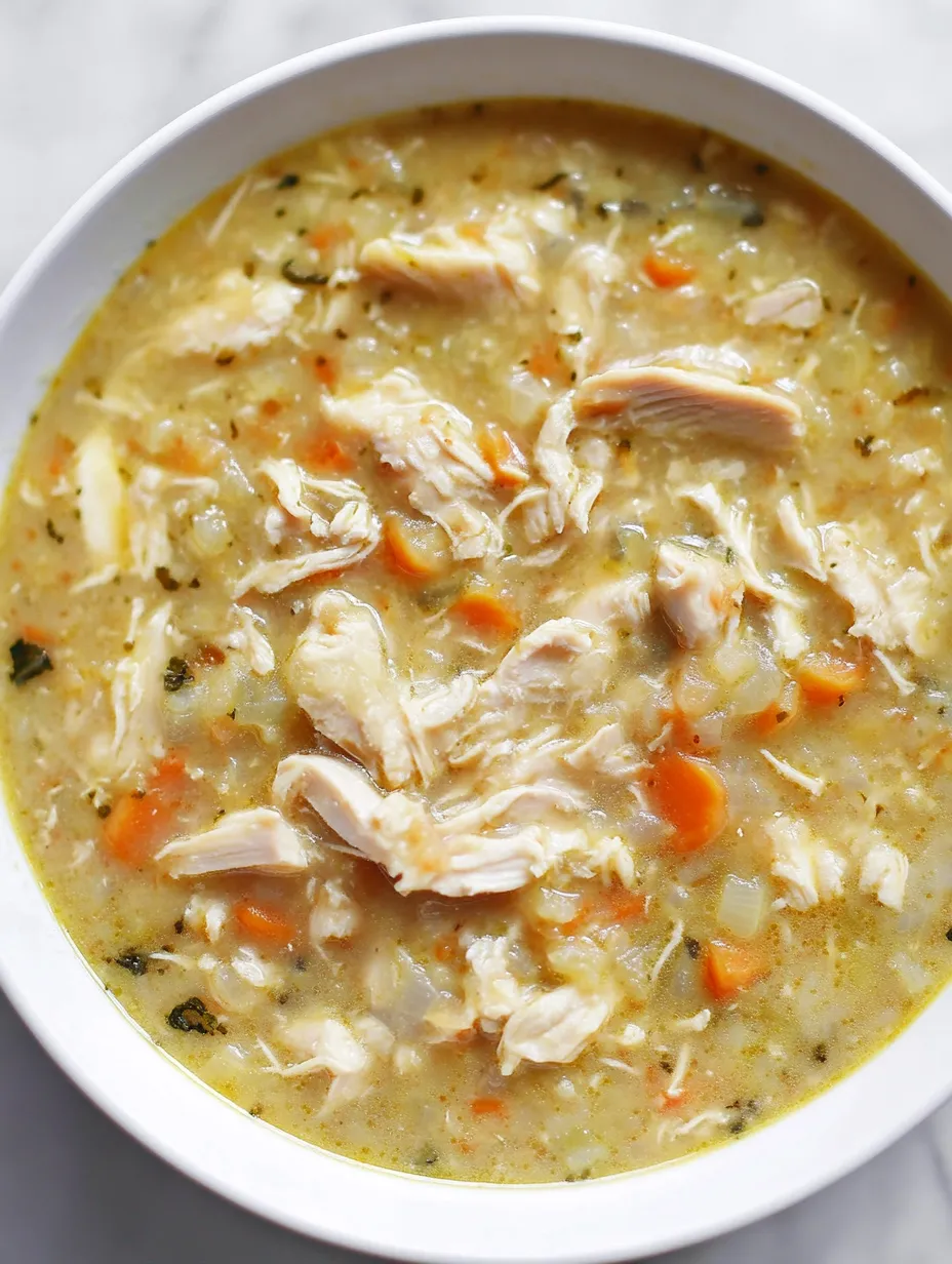 Eine Schale Suppe mit Hähnchen und Karotten.