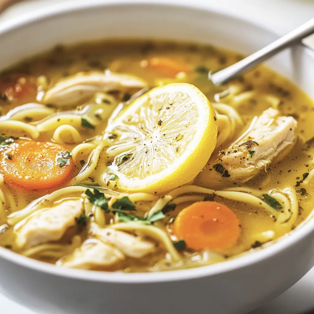 Schale Suppe mit Möhren und Zitrone.