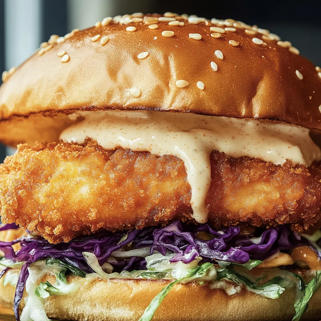 Ein Burger mit Brötchen, belegt mit Fischfilet.