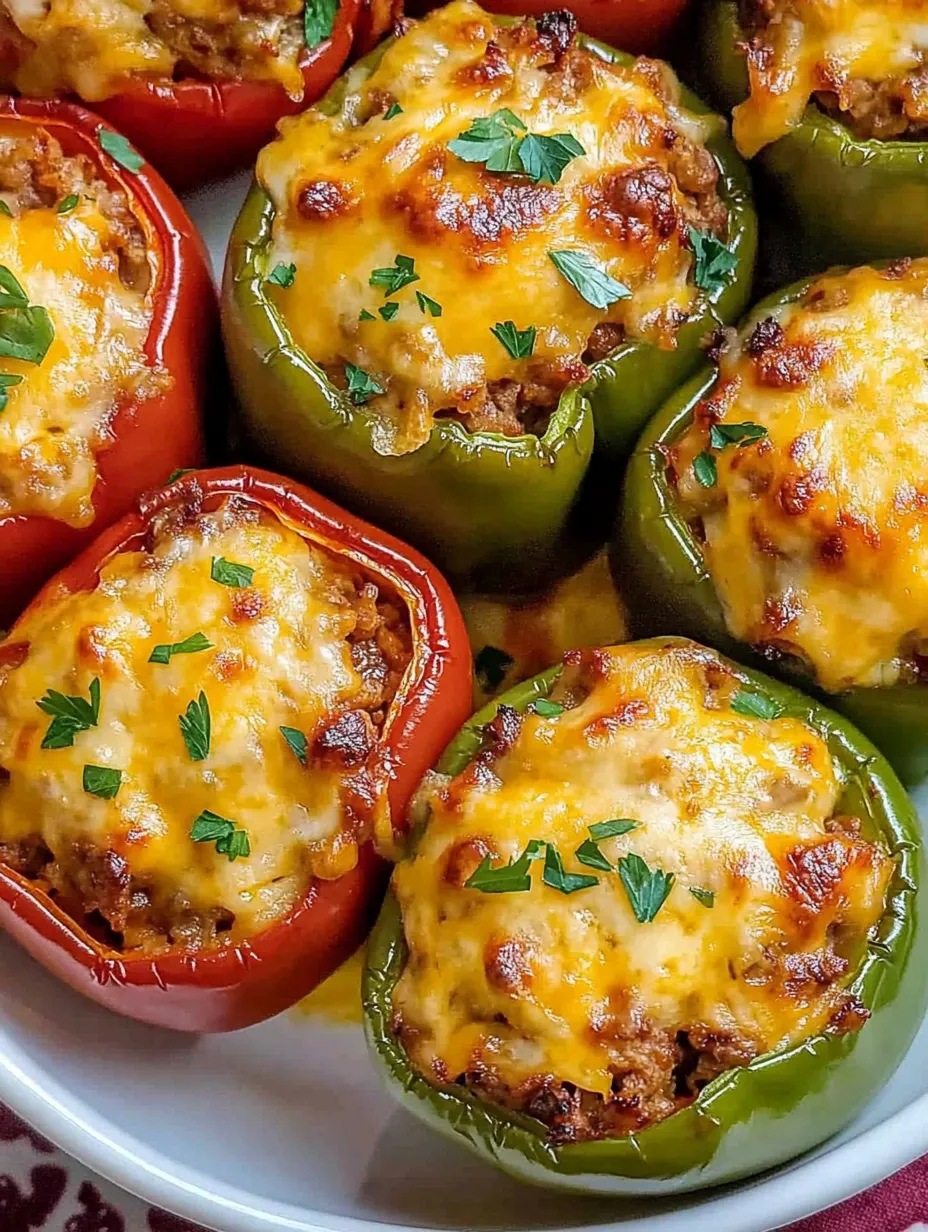 Ein Teller mit Paprika und geschmolzenem Käse.