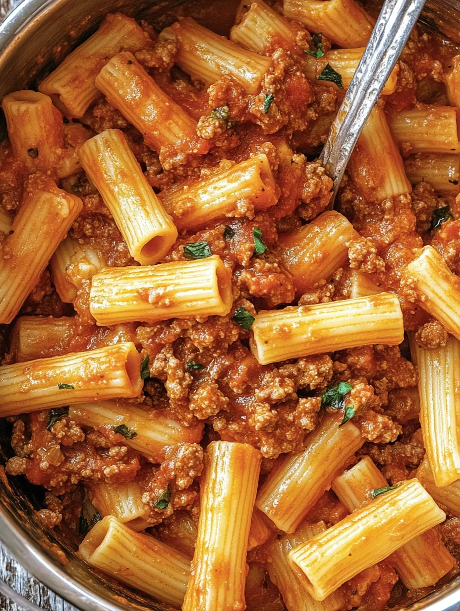 Schale mit Pasta und reichhaltiger Fleischsoße.