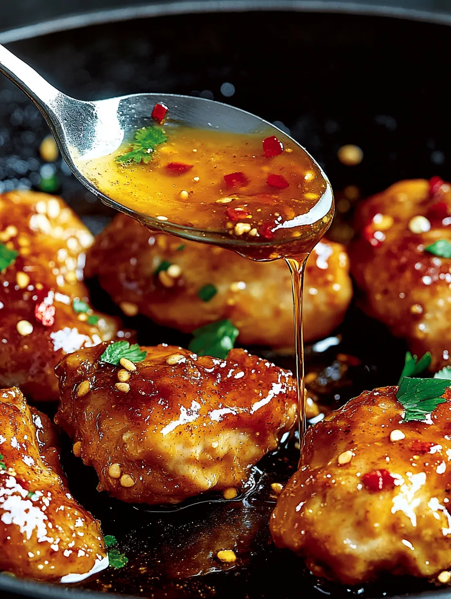 Ein Löffel taucht in eine Schüssel voll Sauce ein.