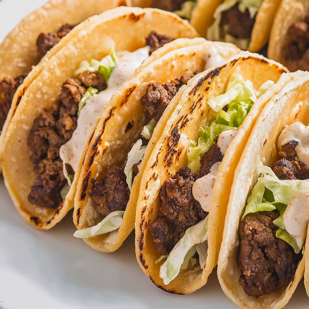 Teller mit Fleisch-Tacos, gepackt mit Salat.