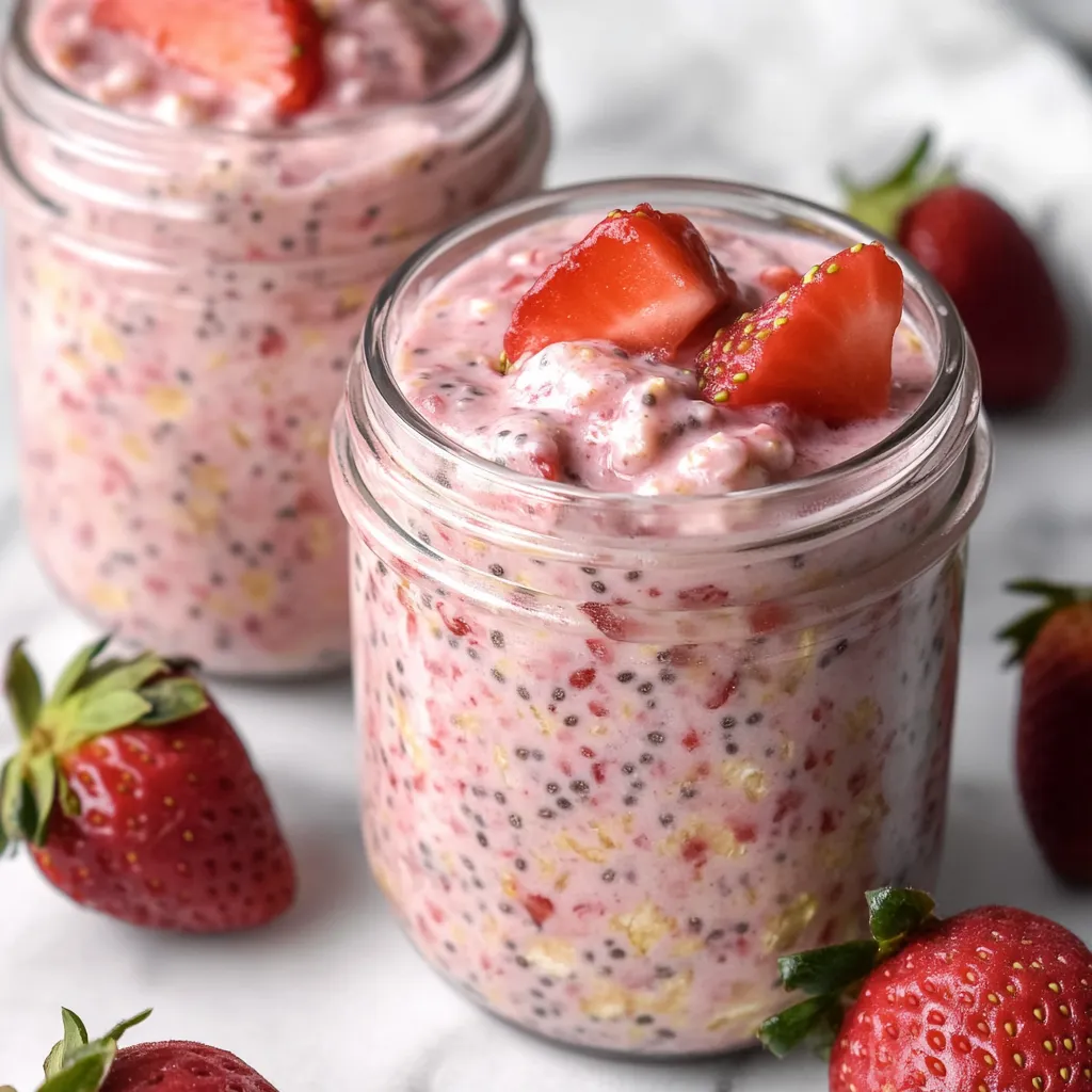 Ein Glas mit Joghurt und frischen Erdbeeren obendrauf.