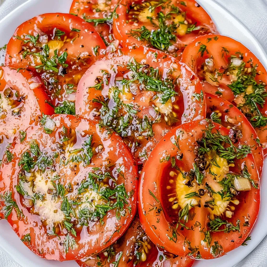 Ein Teller voll mit geschnittenen Tomaten und frischen Kräutern.
