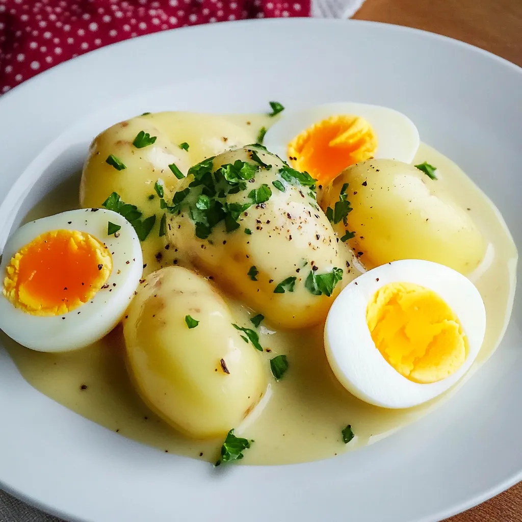 Teller mit Eiern und Kartoffeln.
