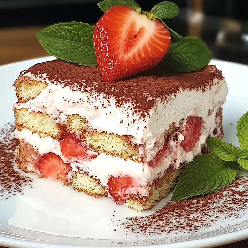 Ein Schokoladenkuchen mit Erdbeer-Topping liegt auf einem weißen Teller.