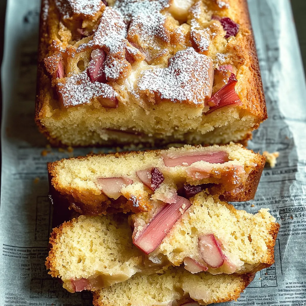 Rhabarber-Joghurt-Kuchen in der Kastenform gebacken, locker und fluffig.