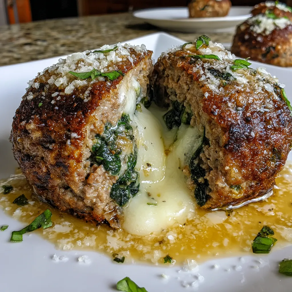 Spinat Knoblauch Bällchen gefüllt mit Mozzarella