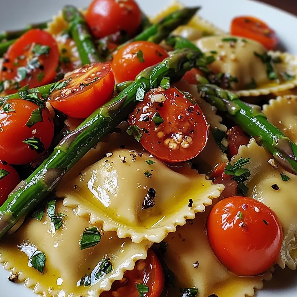 Ravioli mit Tomaten, Spargel, Knoblauch und Kräutern