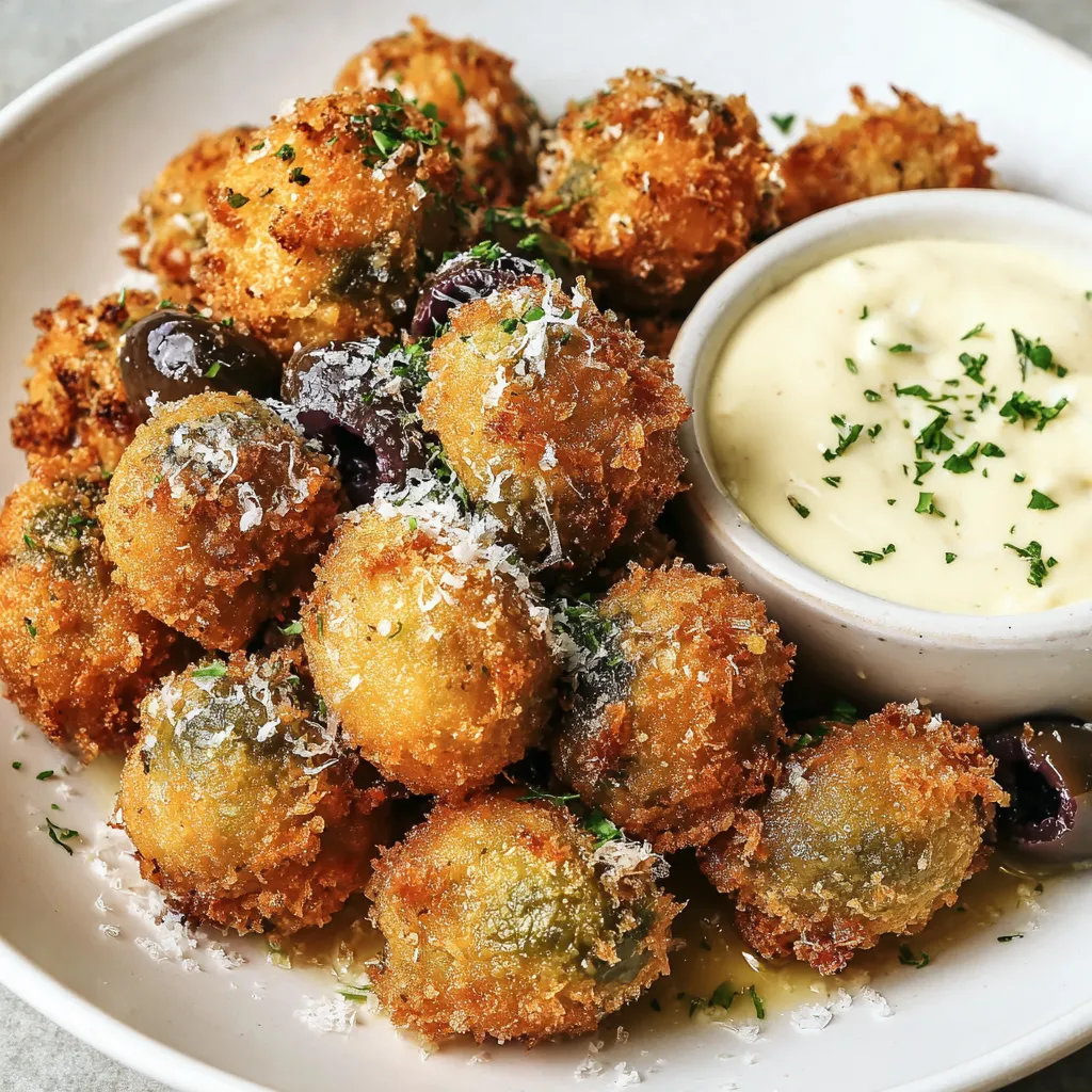 Knusprige Oliven mit Knoblauch-Aioli