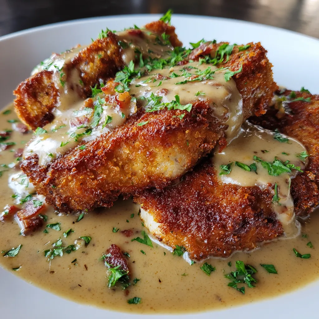Country Fried Pork Chops mit Bacon Gravy