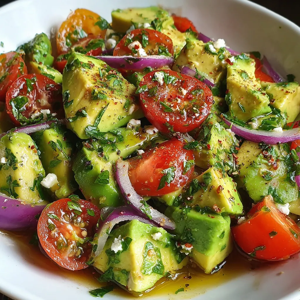 Avocado-Limetten-Mix mit Tomaten, angerichtet auf weißem Teller.
