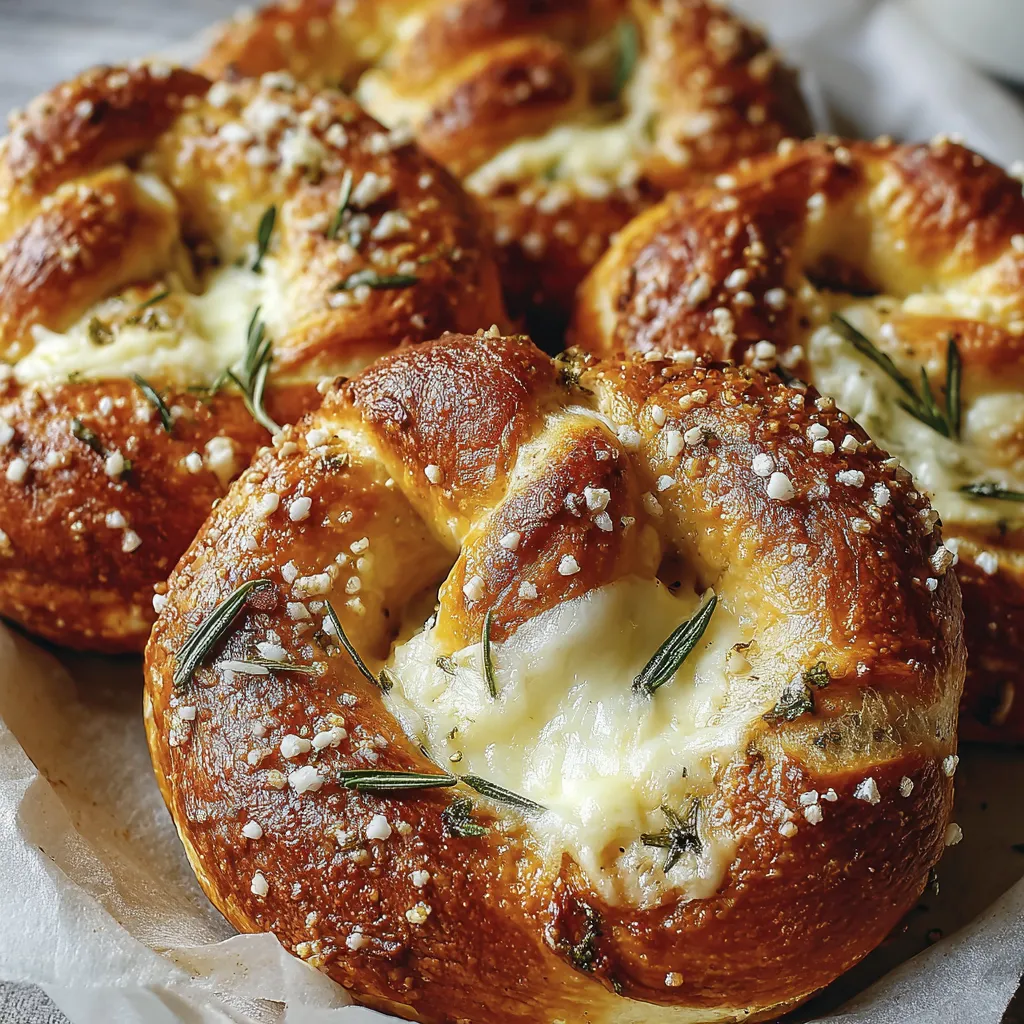 Mozzarella gefüllte weiche Brezeln