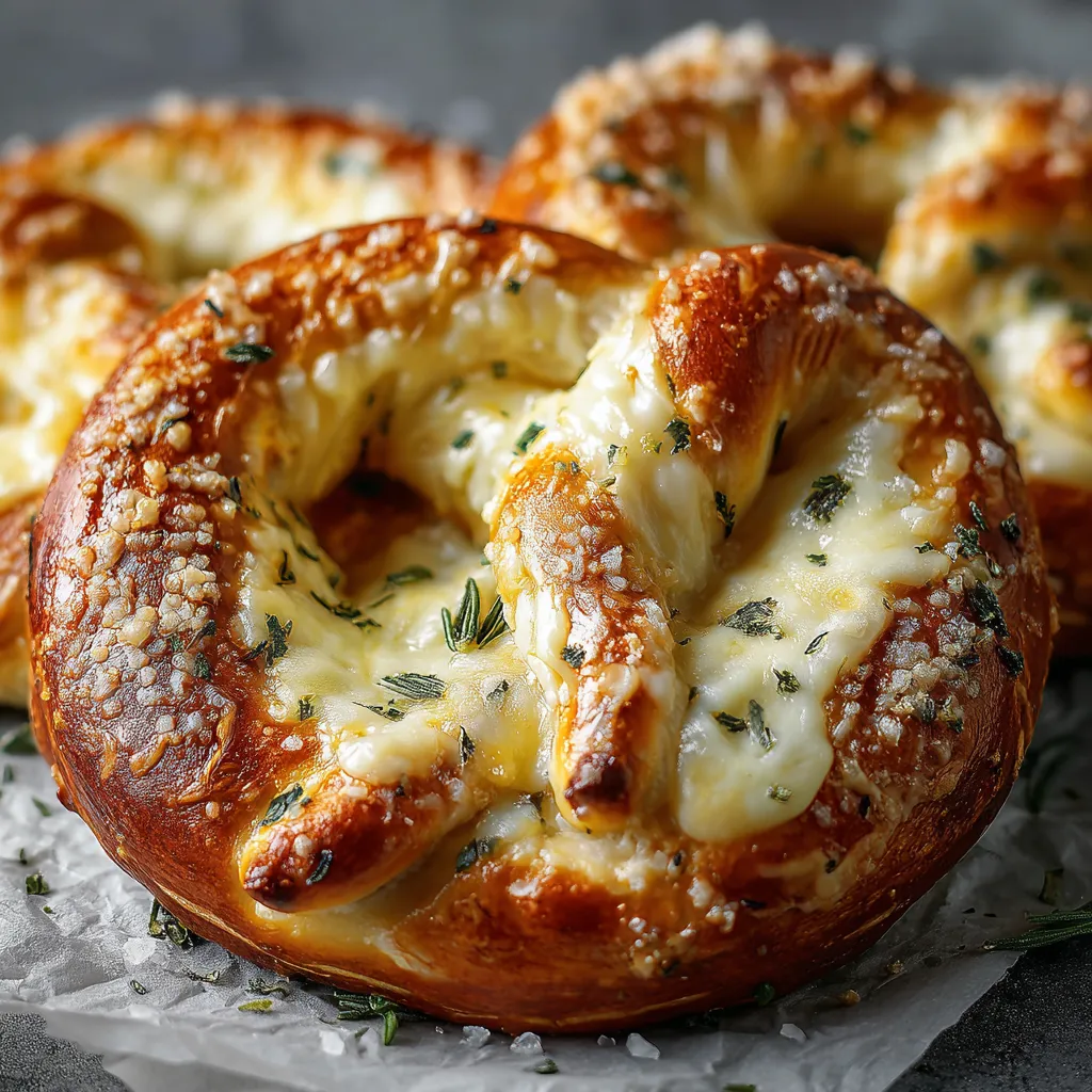 Mozzarella gefüllte weiche Brezeln