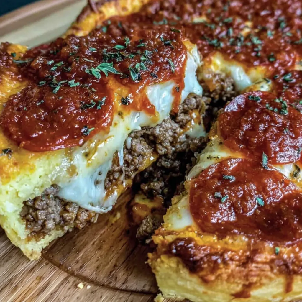 Hamburger-Wurst-Peperoni-Auflauf