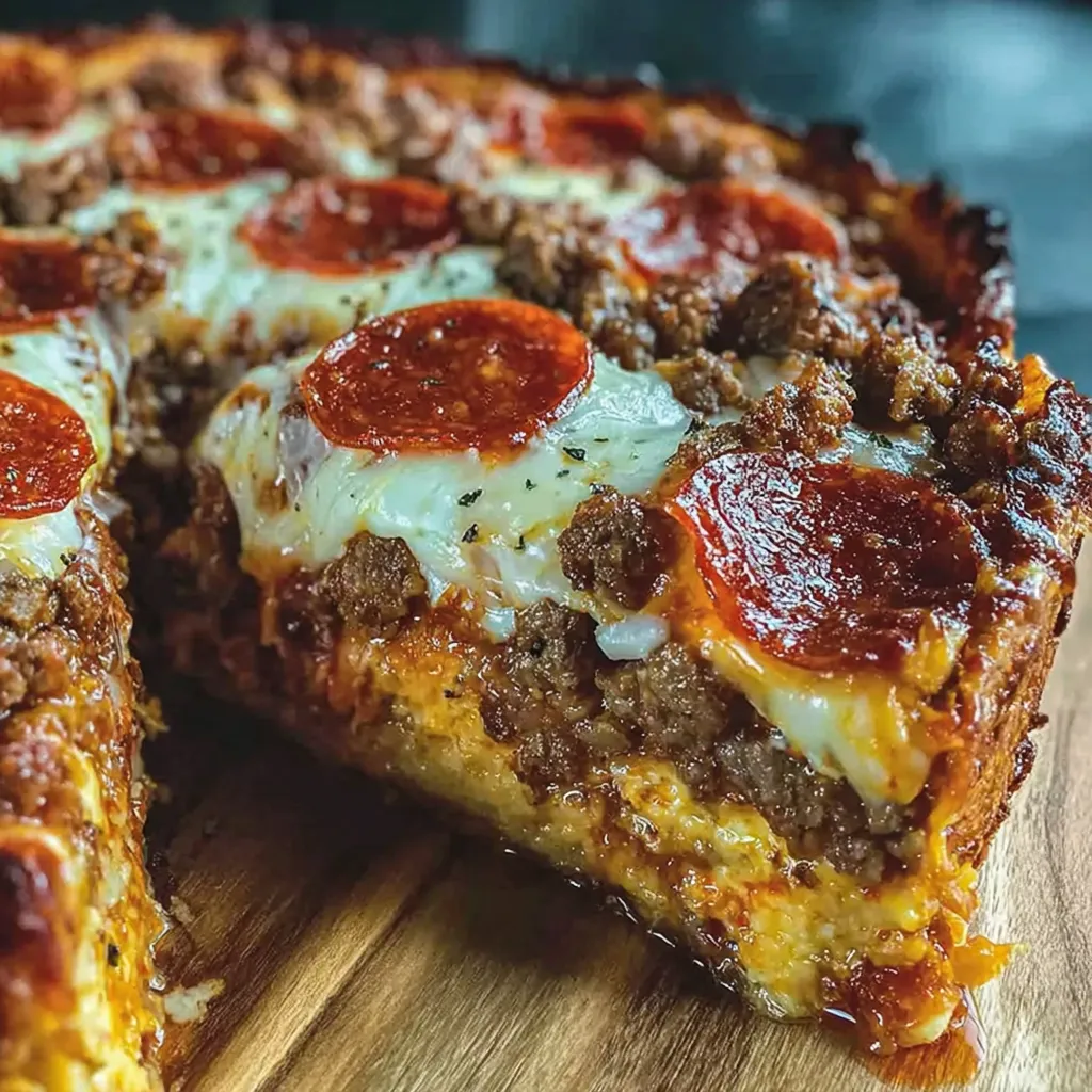 Hamburger-Salami-Pepperoni-Pie, tief gebacken
