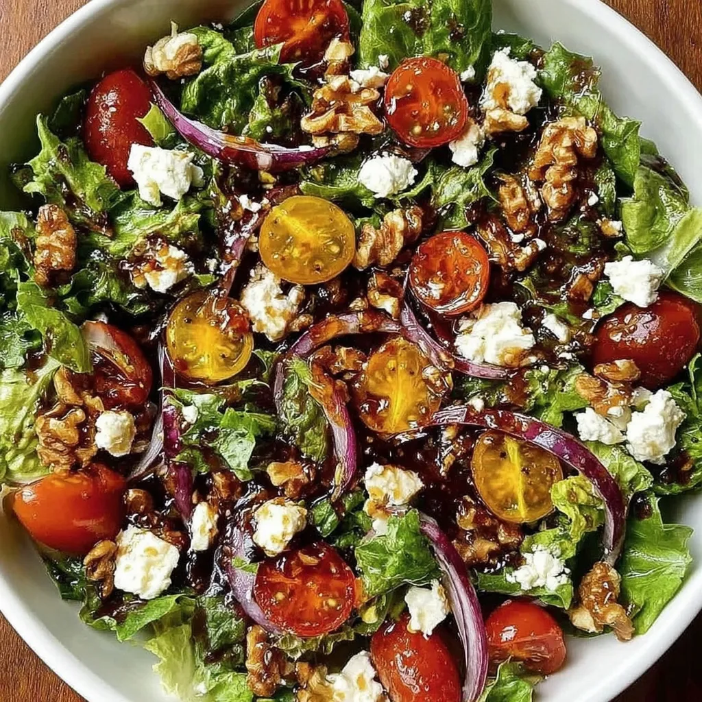 Auf einem großen Teller liegt leckerer Feldsalat mit Feta und Honigdressing, total einladend angerichtet.