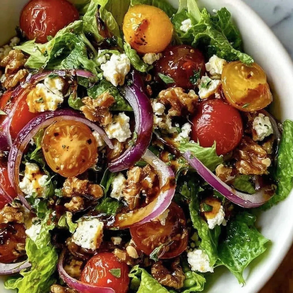 Eine große Schüssel Feldsalat mit griechischem Käse und Honig-Dressing.