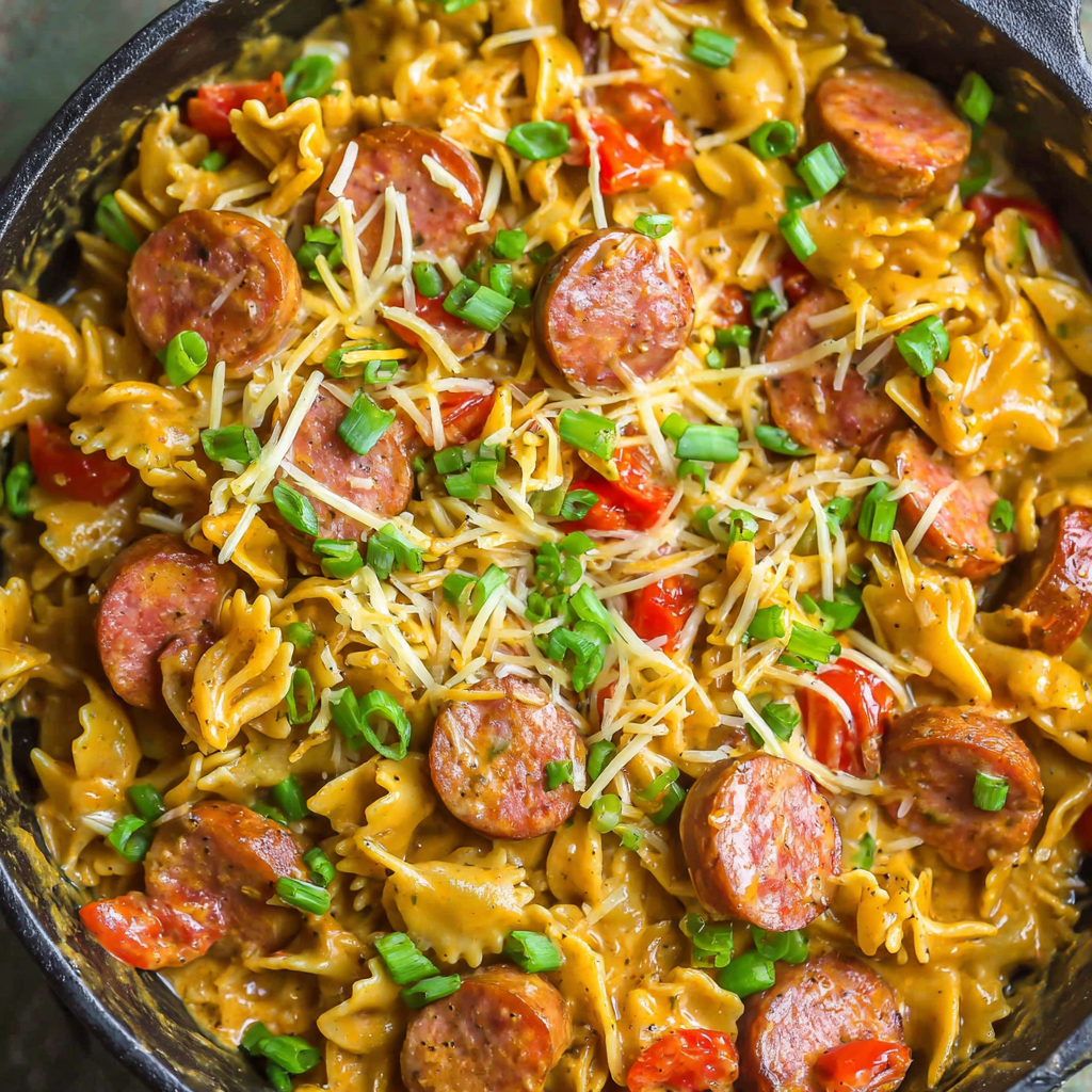 Rauchige One Pan Pasta mit Wurst und Käse