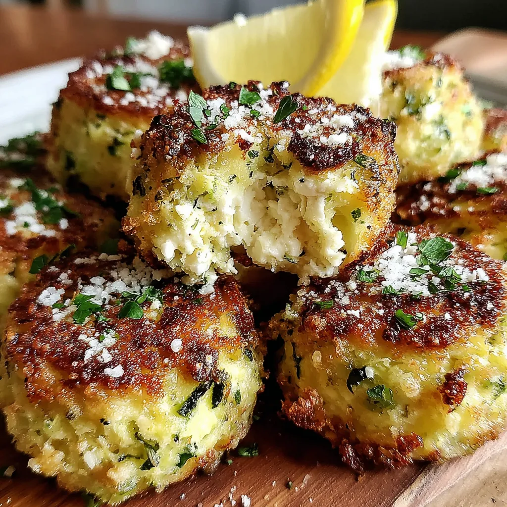Ein Bild von Knusprigen Zucchini-Feta-Bällchen auf einem Tisch.
