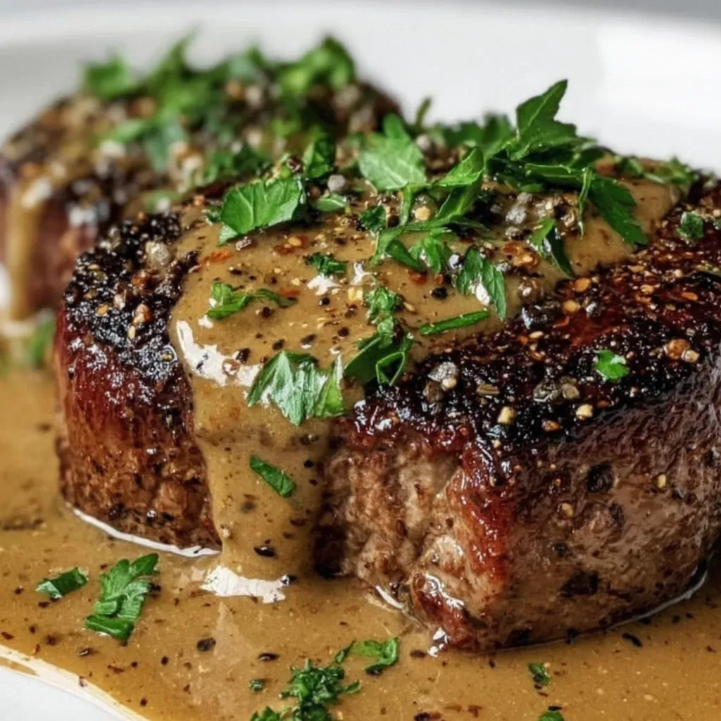 Ein Stück Hausgemachtes Pfeffersteaksoß mit Aromatisch und intensivem Geschmack, perfekt zu jedem Steak.