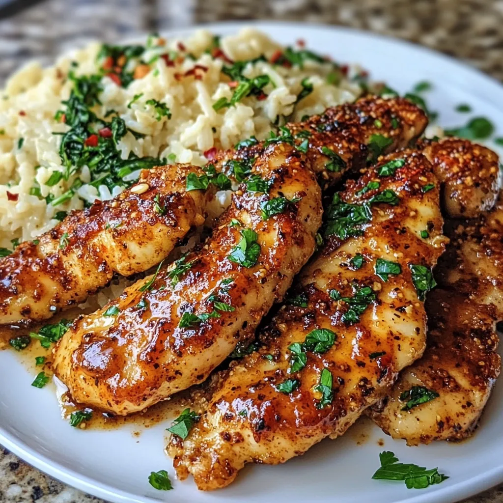 Cremiger Parmesan-Spinat-Reis mit Knoblauch-Hähnchen