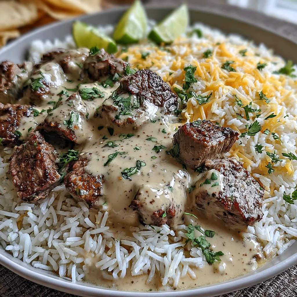 Steak und Queso Reis