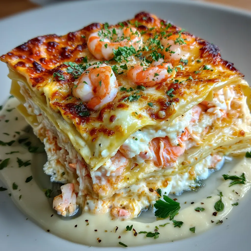 Meeresfrüchte-Lasagne mit Garnelen und Krabben