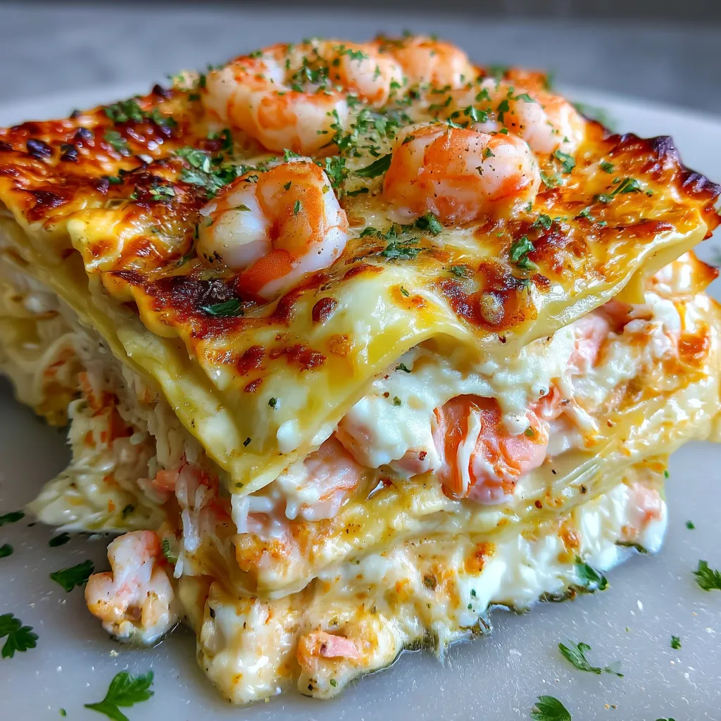 Meeresfrüchte-Lasagne mit Garnelen und Krabben