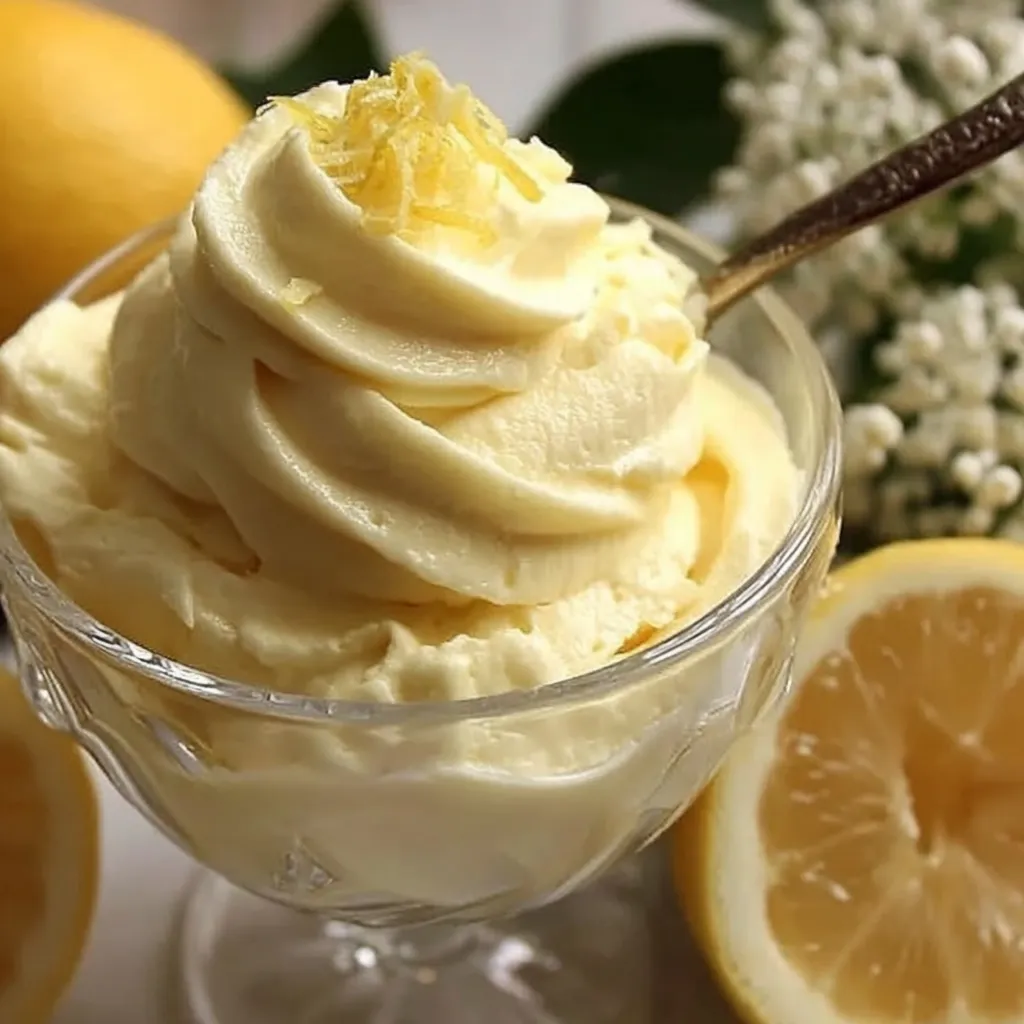 Ein Glas mit Zitronencreme, die mit Zitronen und Vanille geschmolzen wurde.