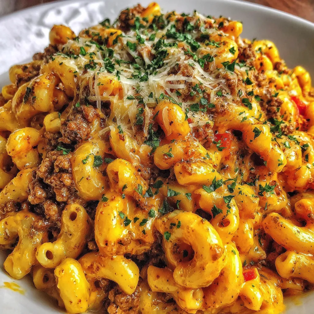 Cajun Beef und Cheddar Pasta aus einem Topf