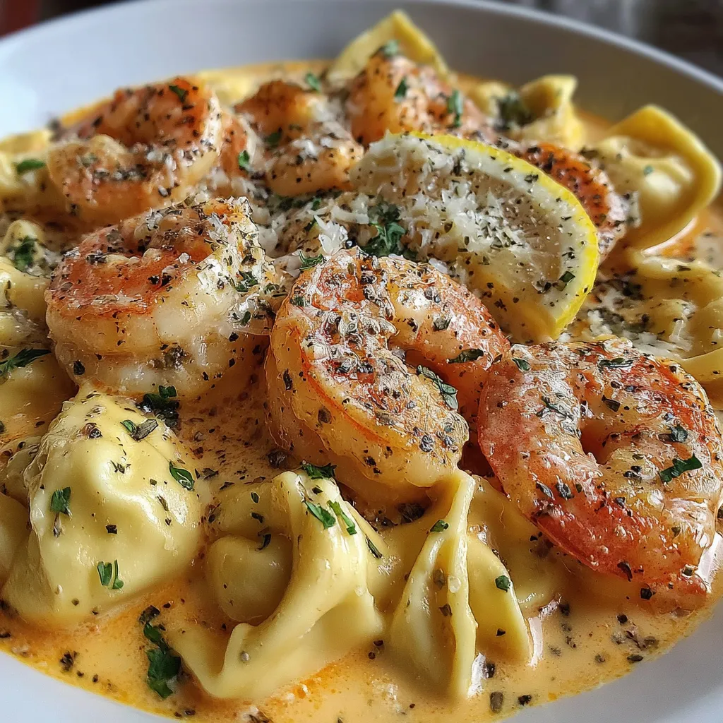 Tortellini mit Garnelen und Zitronen-Knoblauch-Sahnesoße