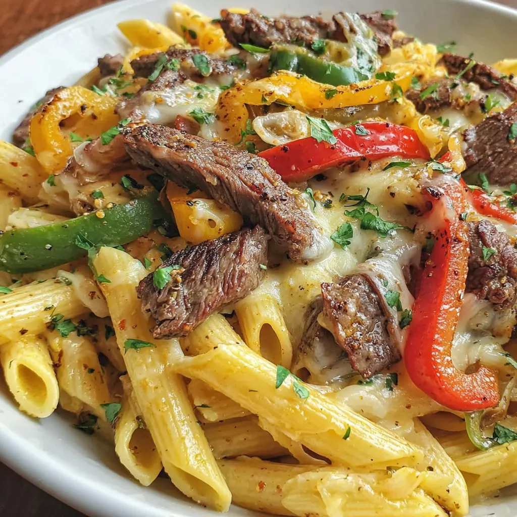 Philly Cheesesteak Nudeln mit cremiger Provolone-Soße