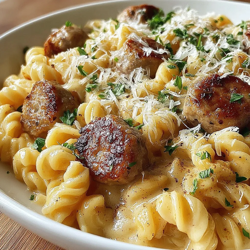 Knusprige Knoblauchbutter-Wurst mit cremiger Parmesanpasta
