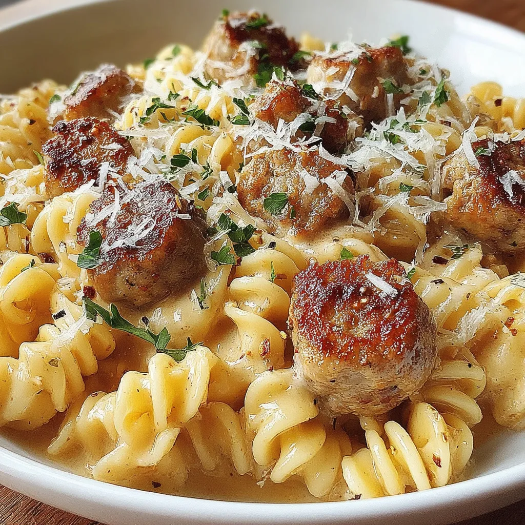Knusprige Knoblauchbutter-Wurst mit cremiger Parmesanpasta
