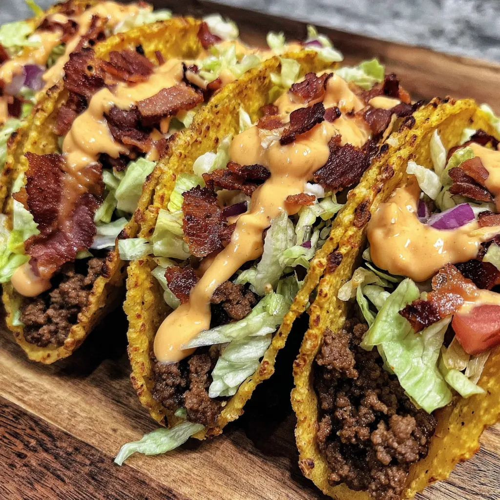 Bacon Cheeseburger Tacos vollgepackt