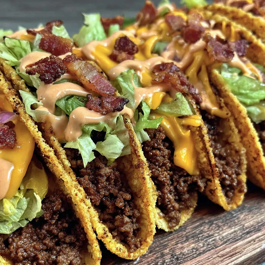 Bacon Cheeseburger Tacos vollgepackt