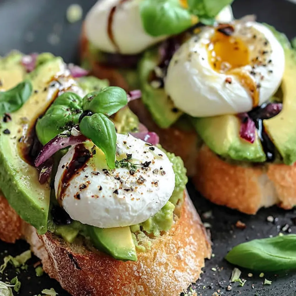 Zwei Toast mit Avocado und Burrata.