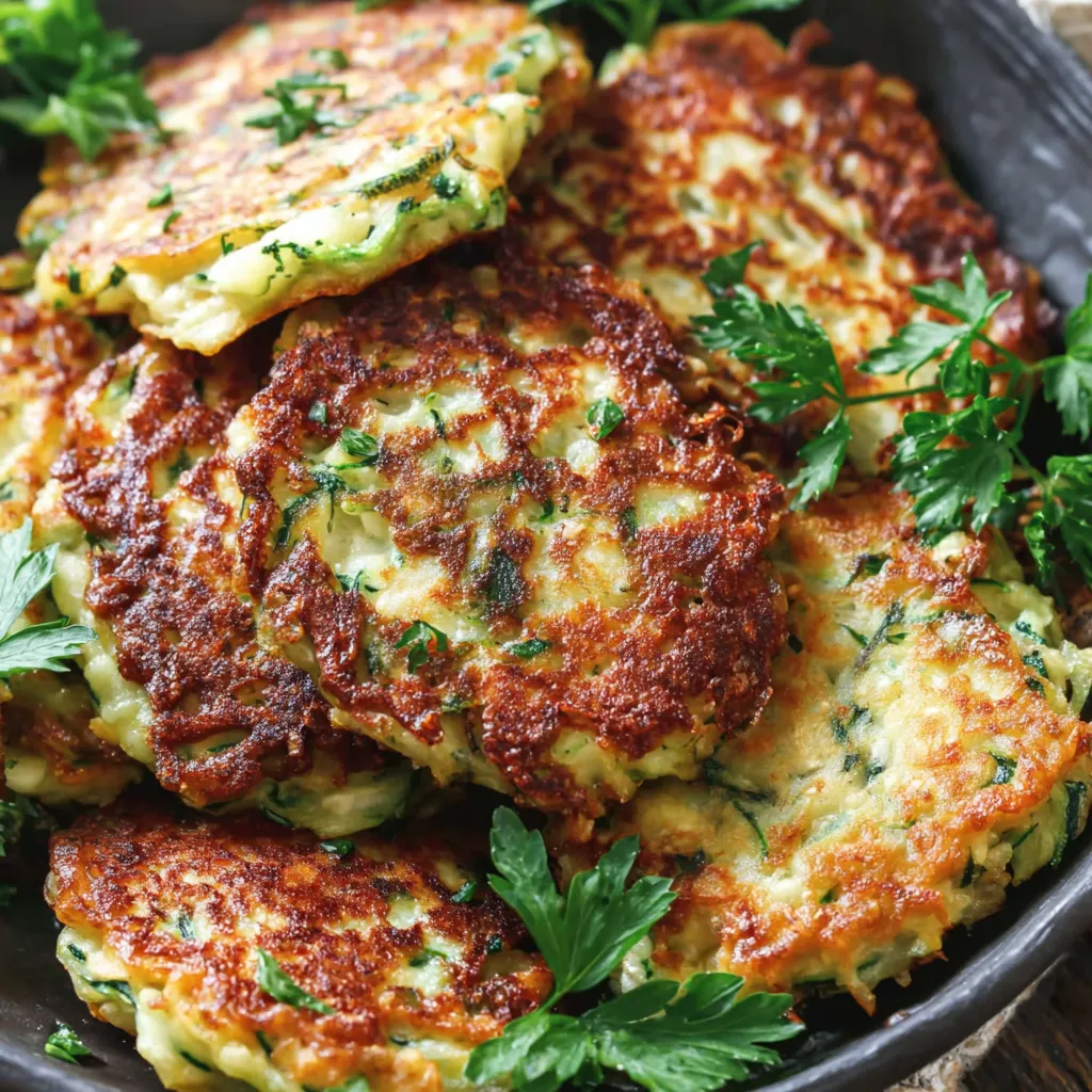 Ein Schälchen mit Zucchini-Puffers und Haferflocken.