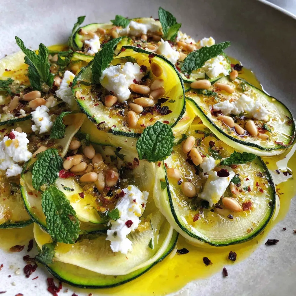 Zucchini-Carpaccio mit Zitrone, Feta & Pinenkernen (Eine köstliche Köstlichkeit)