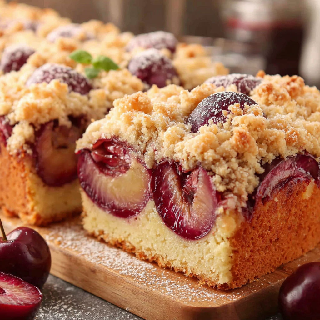 A slice of cake with cherries and nuts on top.