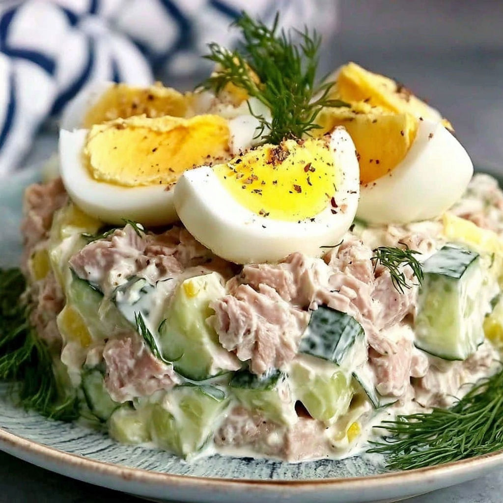 A plate of food with eggs and cucumbers.