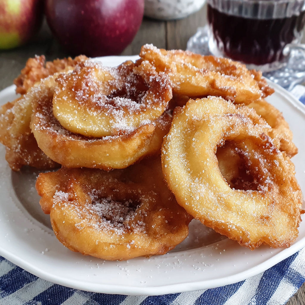 A plate of sugar coated apple rings.