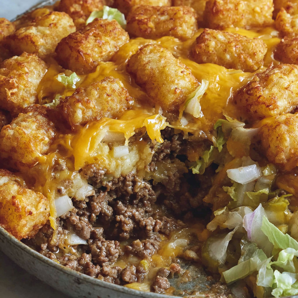 A close up of a Big Mac Casserole.