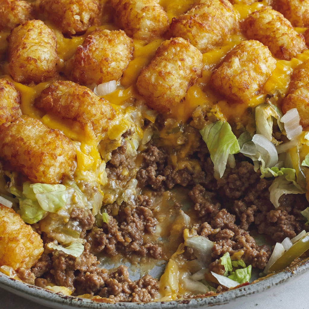 A close up of a Big Mac Casserole.