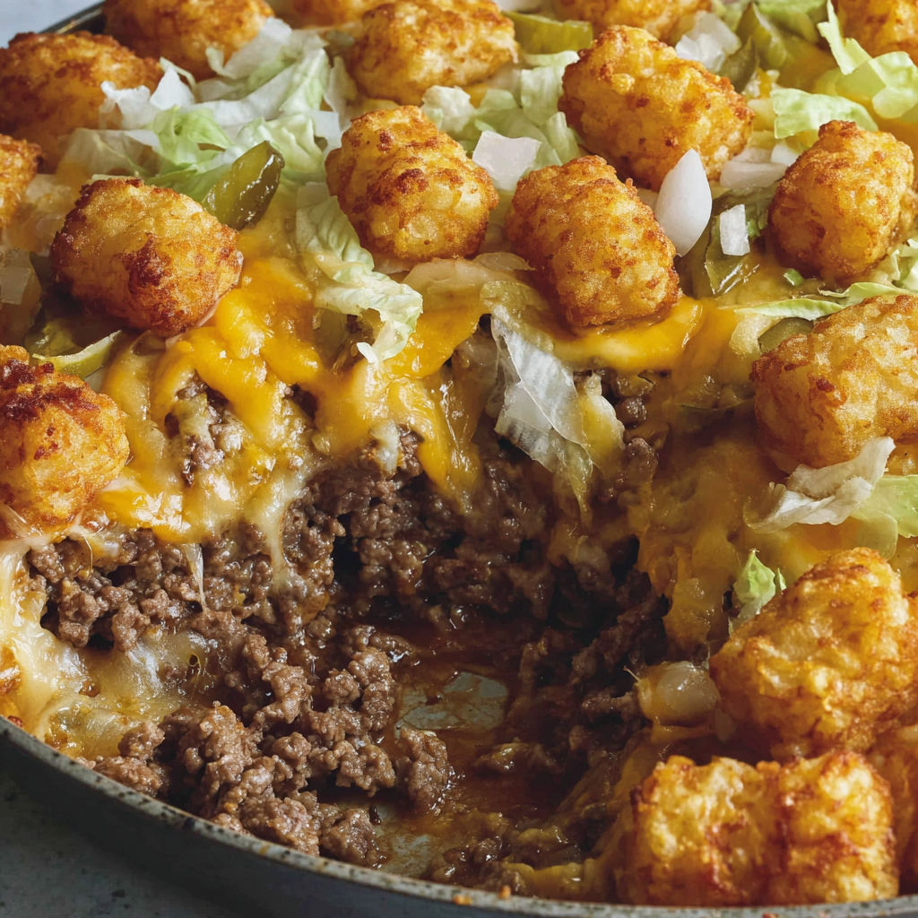 A close up of a delicious Big Mac Casserole.