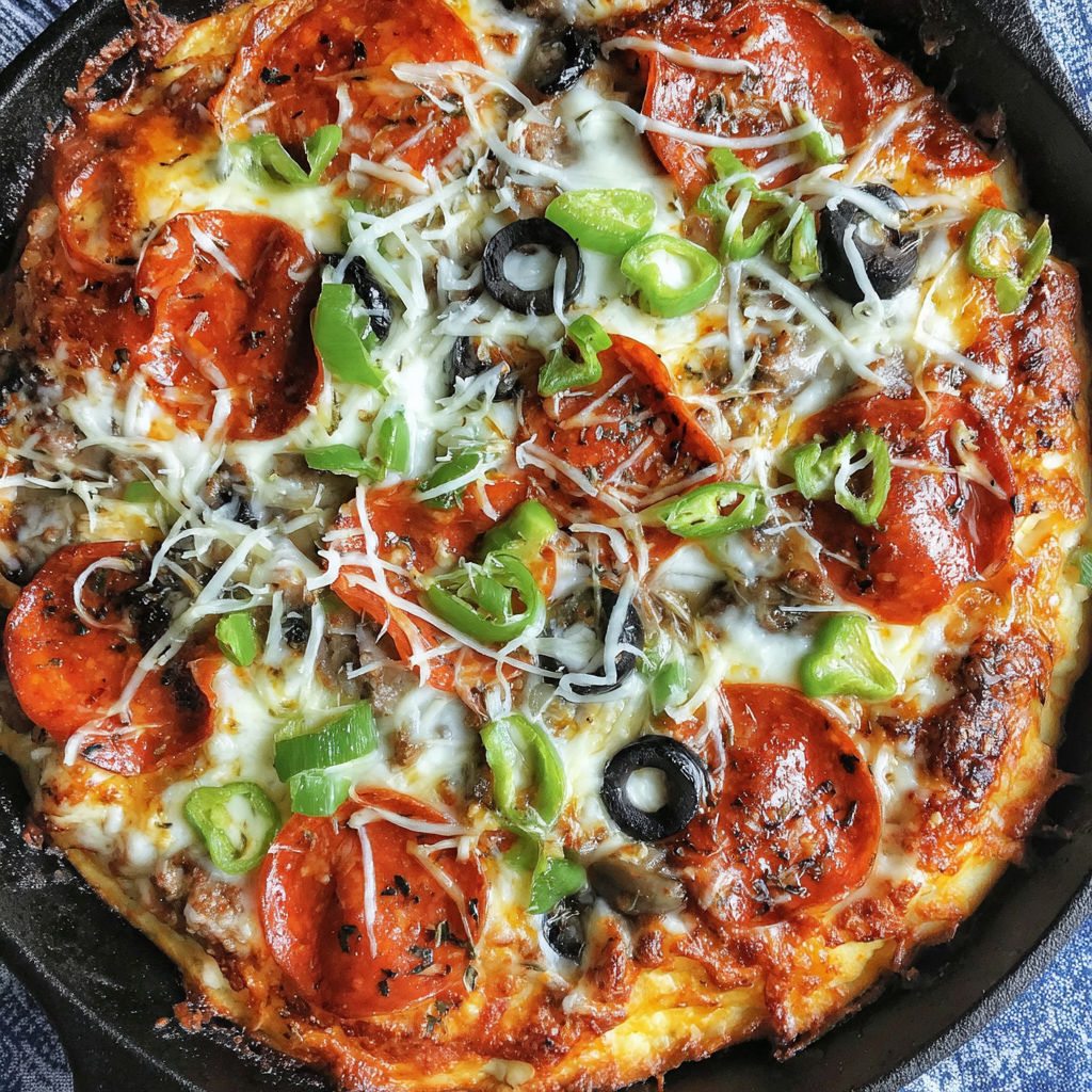 A pizza with pepperoni, olives, and green peppers.